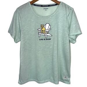 Life Is Good Sleep Green Dog in Adirondack Chair Short Sleeve Shirt Size Large